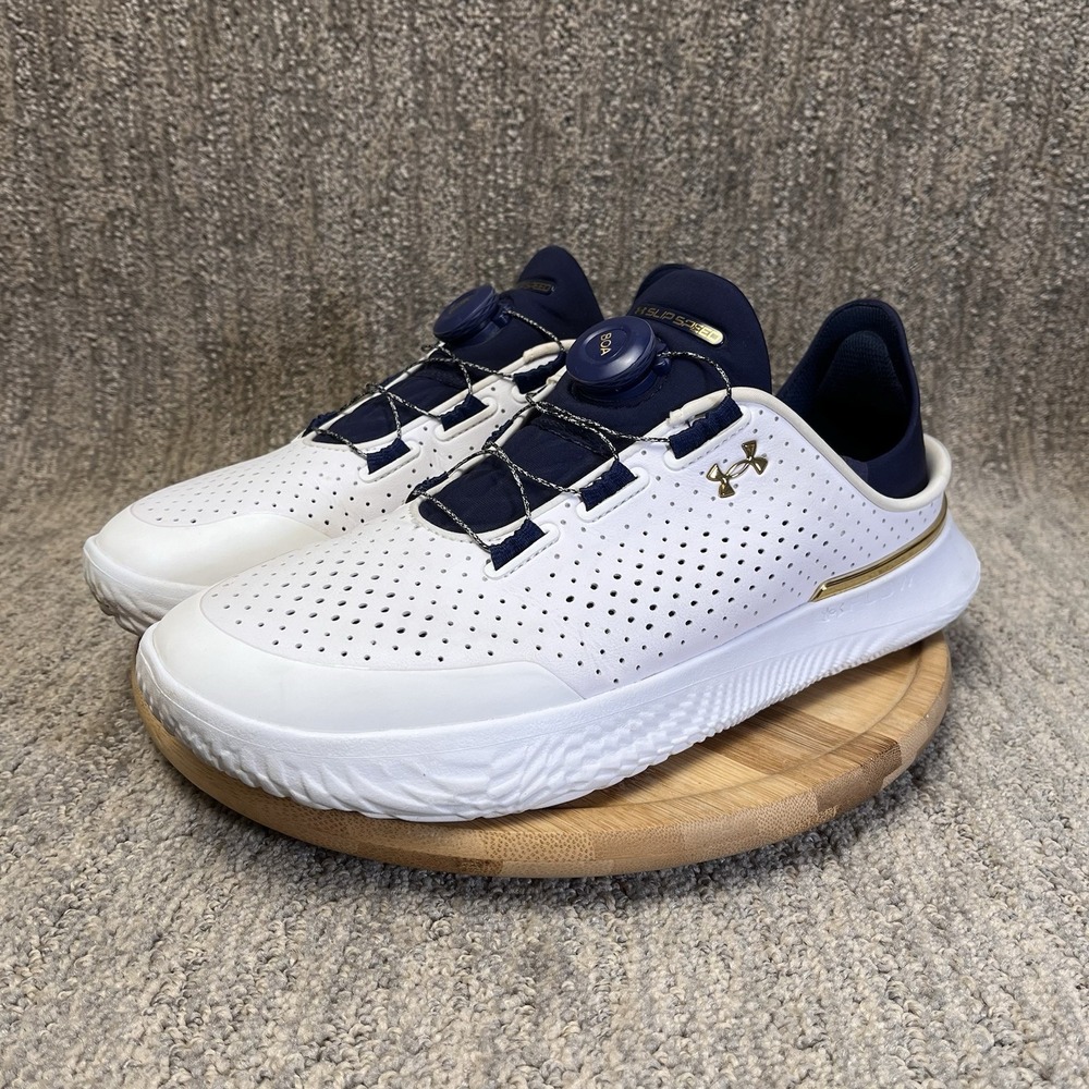 UA Flow SlipSpeed Trainr Mens Size 9.5 White Navy Shoes Cross Training Sneakers